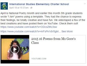 Post of our YouTube videos on the school's Facebook page